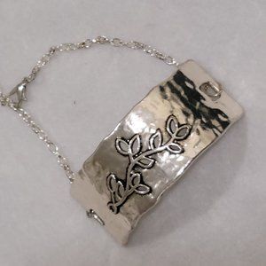 silver tone cuff bracelet with chain